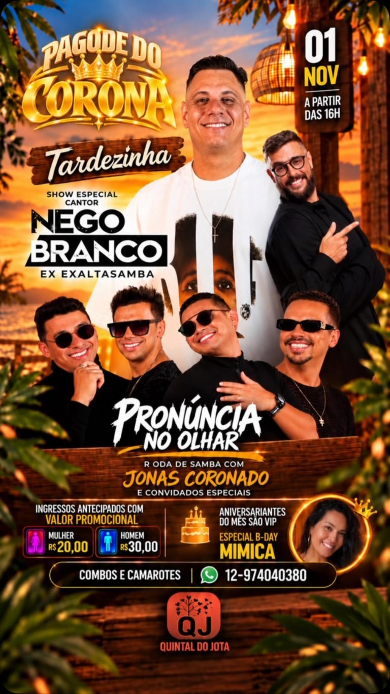 Cartaz oficial de Pagode do Corona — Quintal do Jota — 01/11/2026